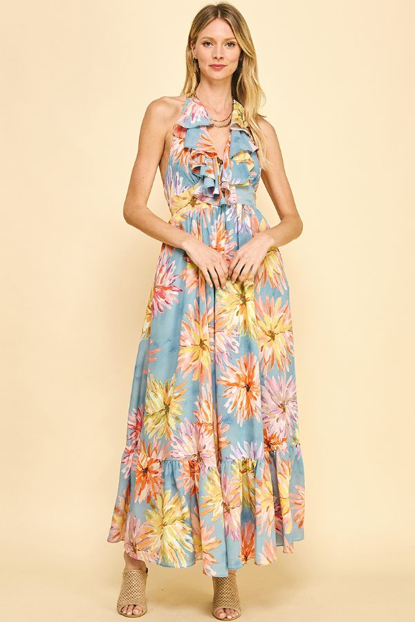 Fashion sleeveless floral print maxi dress best sale