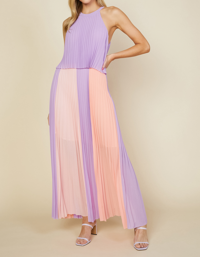 Halter Pleated Maxi Dress