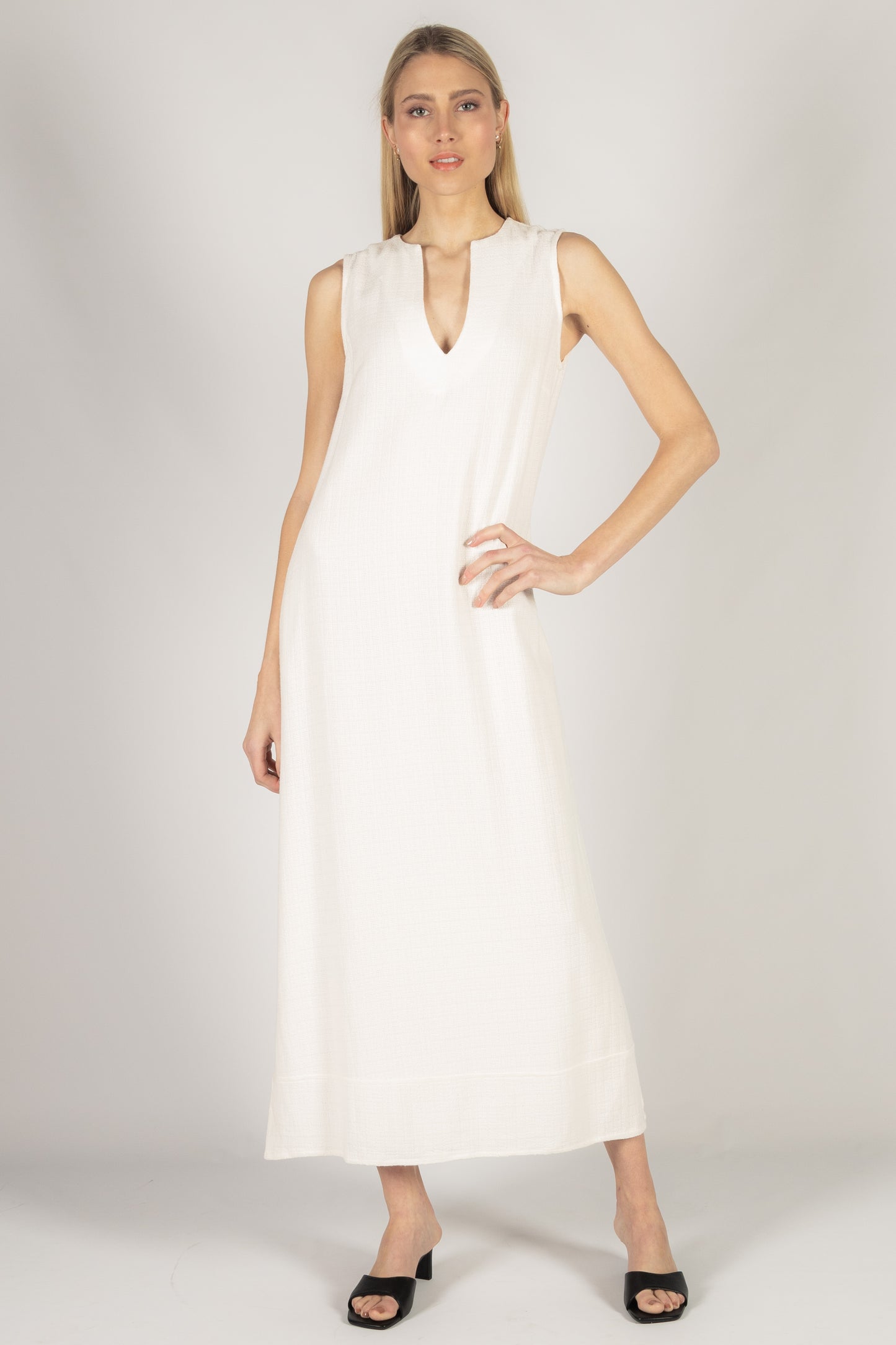 Sleeveless Linen Maxi Dress w/ Side Slits