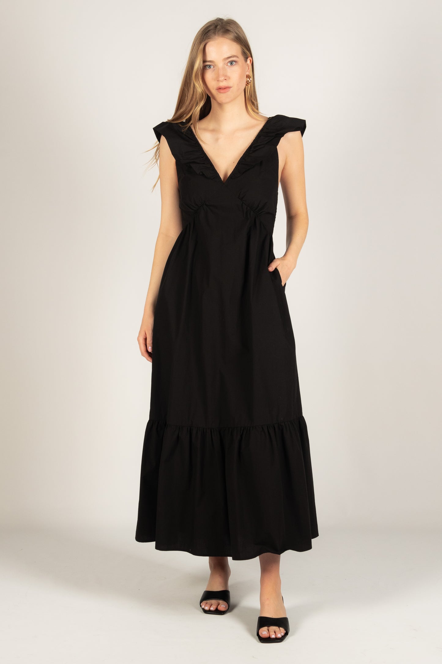 Flutter Sleeve Drop V Maxi Dress