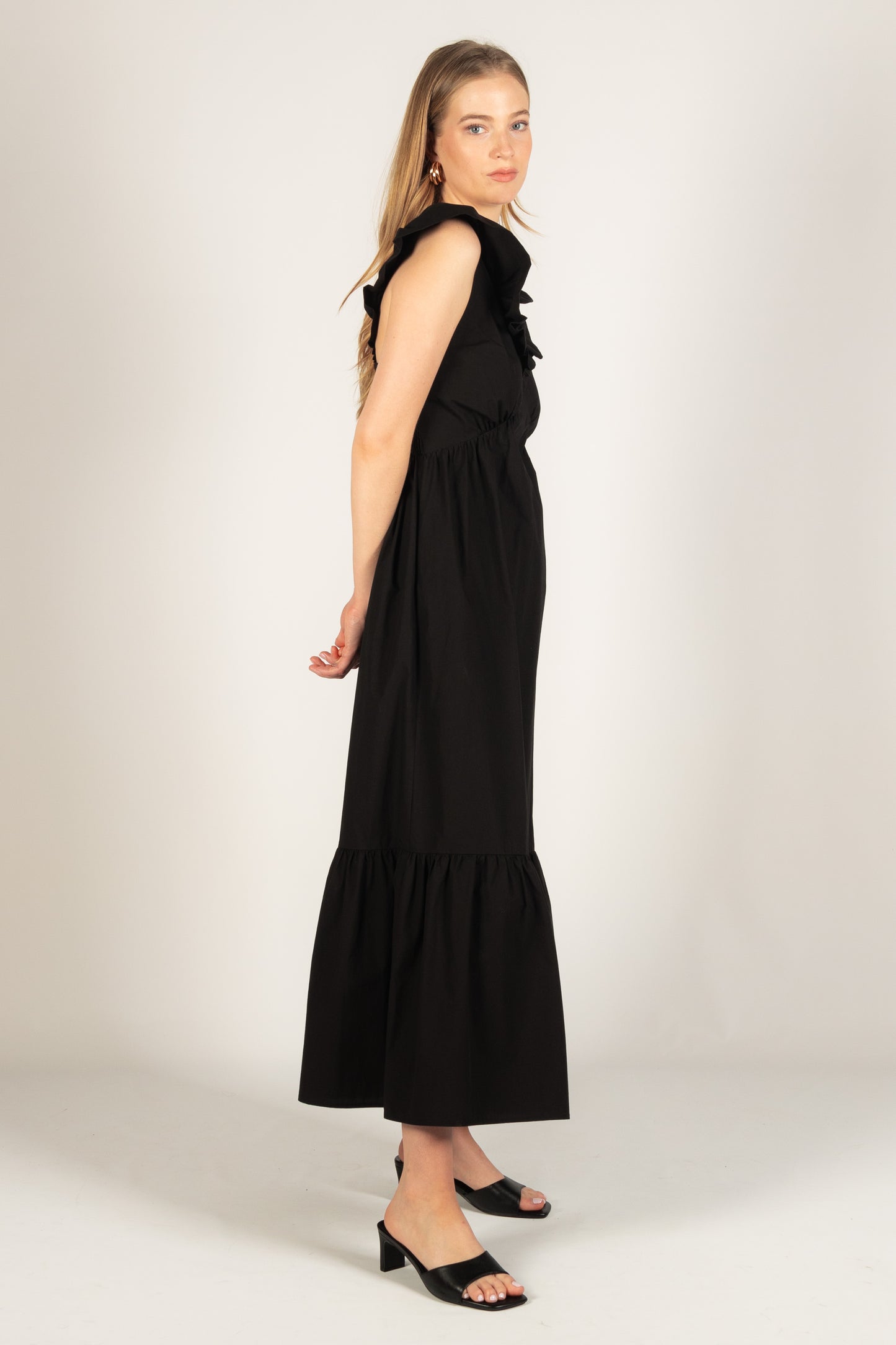 Flutter Sleeve Drop V Maxi Dress