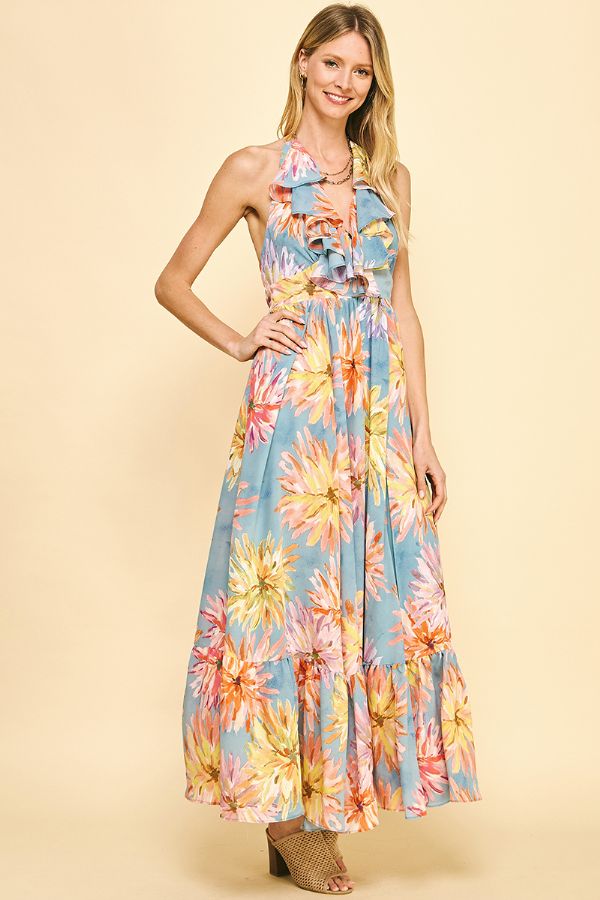 Sleeveless Floral Print Maxi Dress