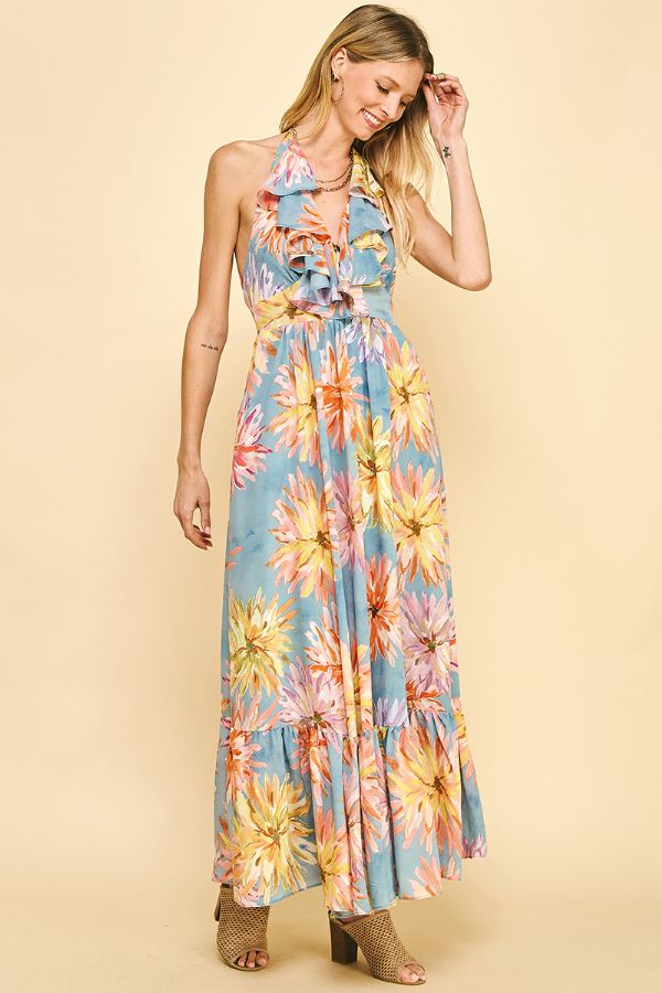 Sleeveless Floral Print Maxi Dress